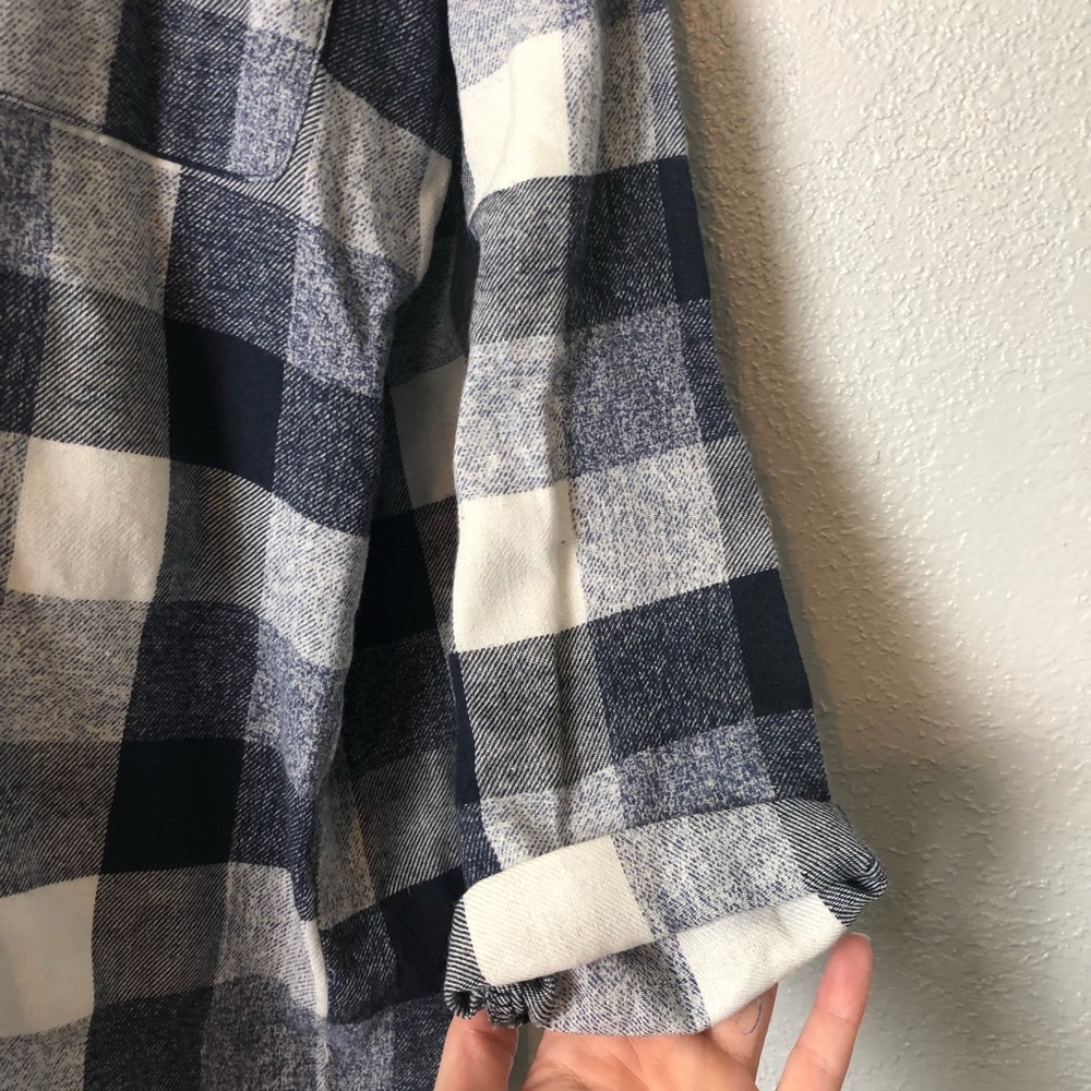 MISS LOVE boho rope neckline plaid shirt blouse M - Picture 4 of 15